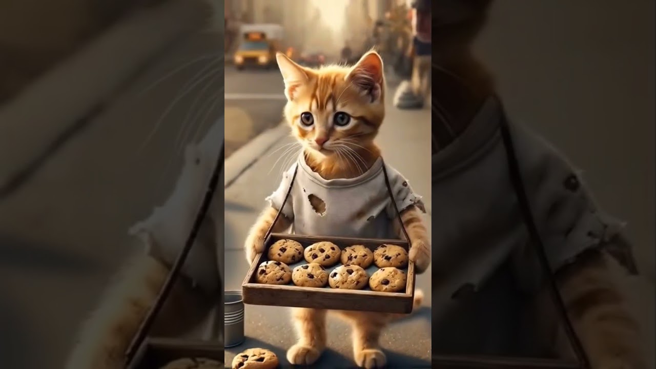 “Cute Kitten Selling Cookies on the Street🍪😿 Heart Touching 