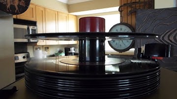 RCA 45-EY-2 record player playing a stack of 45 RPM records