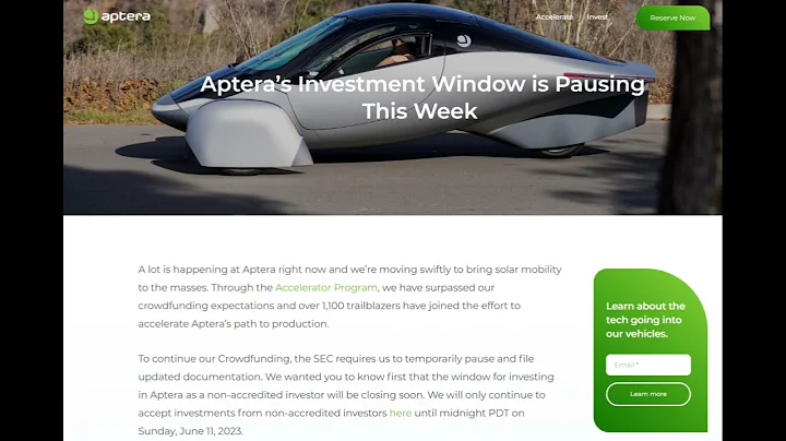 Aptera Solar Electric Vehicle Investment Pause.
