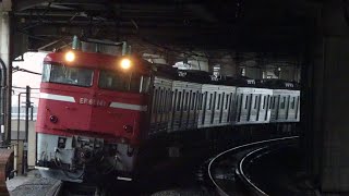 「ありがとう205系T12編成+T16編成!!」鶴見線205系KY廃車回送ef81-141号機+205系T12編成+T16編成が廃車回送として赤羽駅6番線を低速通過するシーン。配9141レ