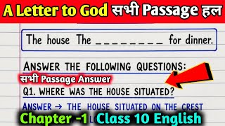 A Letter to God ka Passage Answer || Class 10 English Chapter 1 Passage Question Answer,