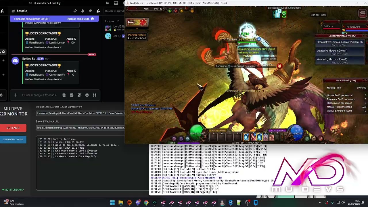 API MUDEVS BOSS DIE + LUA LOG - MUDEVS