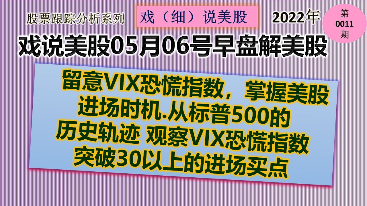 戏说美股5月6号早盘：留意VIX恐慌指数，掌握美股进场时机.从标普500的历史轨迹 观察VIX恐慌指数突破30以上的进场买点.