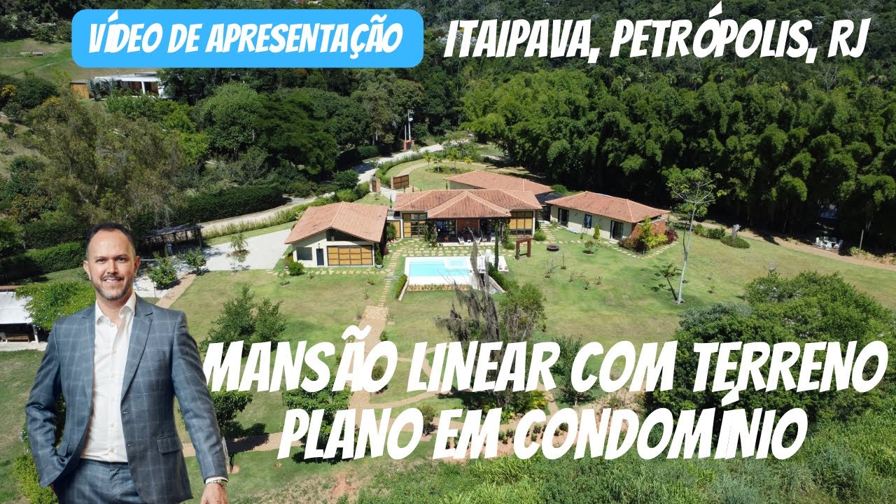 Linda mansão linear com terreno plano em condomínio de luxo de Itaipava | vídeo de apresentação