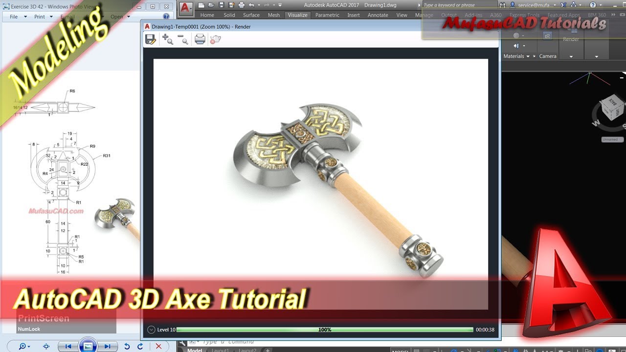 Autocad Classes 3d Modeling Tutorial Axe Practice Exercise 43 YouTube