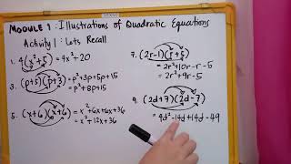 Math 9 Module 1a: Illustrations of Quadratic Equations (What's In!)