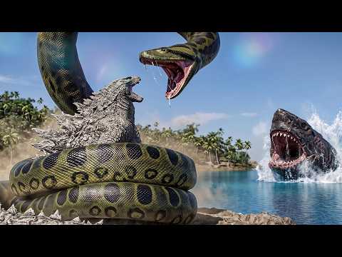 Giant Green Anaconda Swallows Godzilla - Black Demon Is Waiting Below