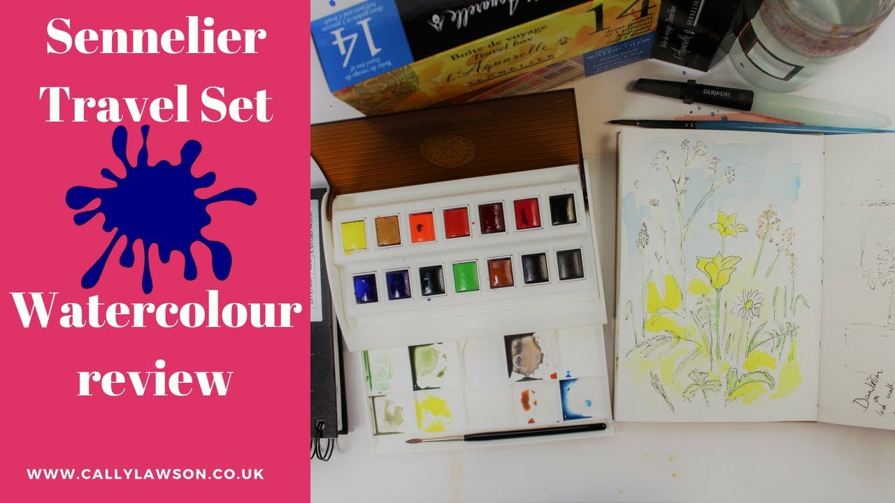 Sennelier Watercolour : Travel Box Set Of 14 Half Pans & Brush