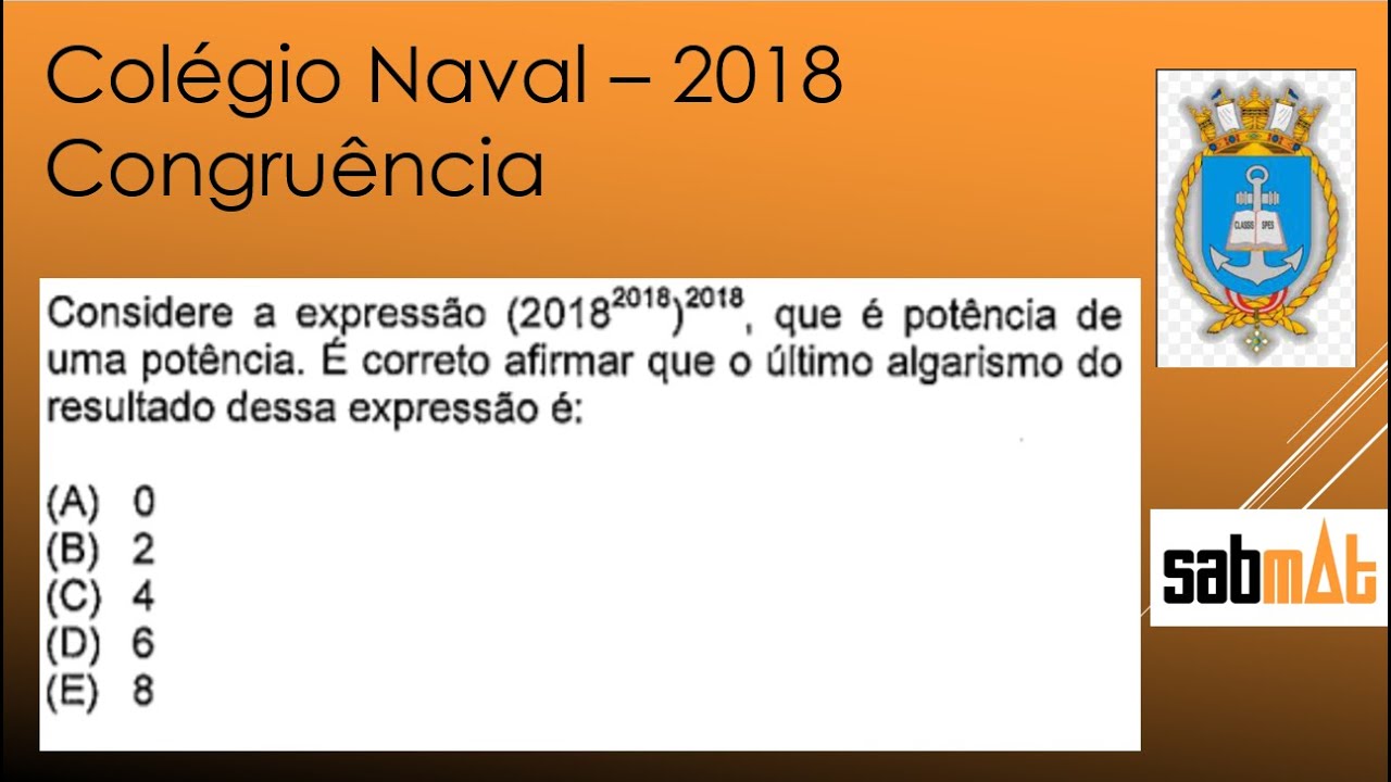 Colégio Naval  2018 - Congruência - Sabmat