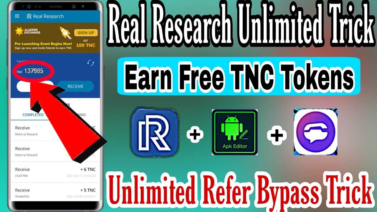 Real Research App Unlimited Trick |  Free TNC Tokens | Real Research Refer Trick