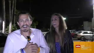 Joe Anglim with Sierra Dawn Thomas talks about wild animals outside the Survivor Cast wrap party at