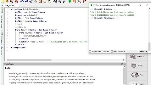 Inicializar matriz en Pseint