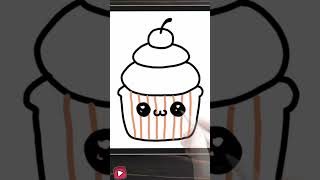 HOW TO DRAW A KAWAII CAKE STEP BY STEP - Easy Kawaii Drawings - How to draw a cupcake