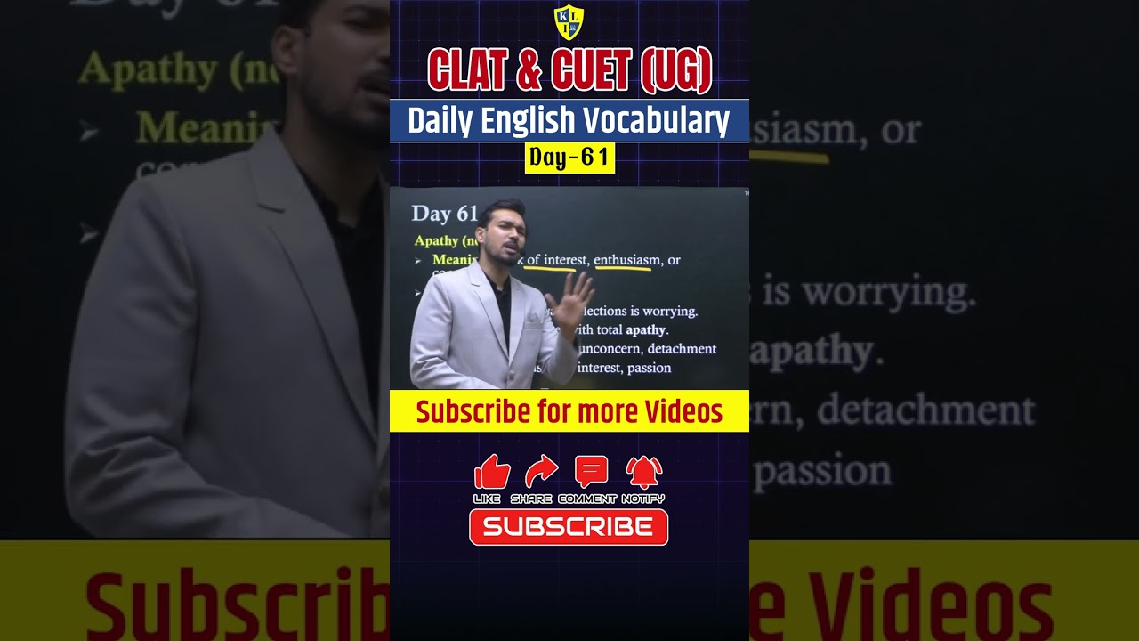 CLAT & CUET (UG) Vocabulary Day 61 | Apathy Meaning, Synonyms & Usage | Daily English Vocabulary