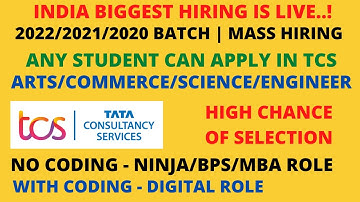 TCS Off-Campus | BPS/Ninja/Digital/MBA role | Any Student | 2022/2021/2020 batch