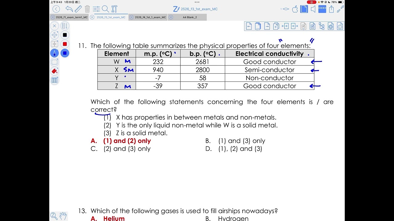 25-26 Form 3 Chemistry 1st Exam MC (less than 60% correct) 2 (5, 11, 13)