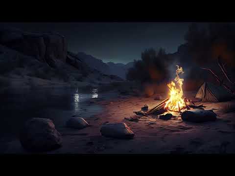 10 Hours Campfire By The Lake - Crackling Fire Sounds | Bonfire x Crickets x Frog Sounds