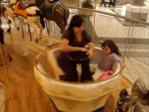 Clarisse and Kathy on the carousel at Parkway Plaza, spinning (11/25/2009)