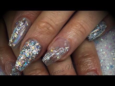 Acrylic nails - super silver holo - YouTube