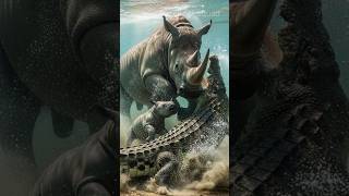 Mother Rhino Saves Calf from Crocodile Attack #crocodile #animalrescue #rescue #wildlife