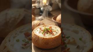 New England Clam Chowder in a Sourdough Bread Bowl. #asmr