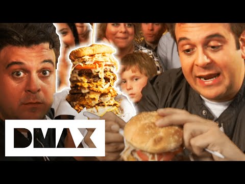 Adam vs The OMG Burger Challenge: The 12" High Burger Made With 12 Patties! | Man v Food