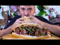 ASMR Eating Giant Cheesy Steak Sub ! No Talking Mukbang