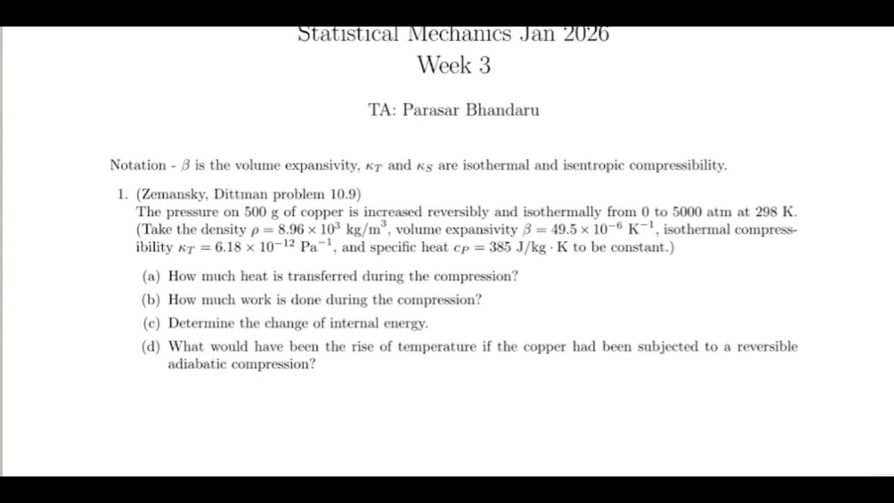 Week 3 | Statistical Mechanics | NPTEL Jan 2026