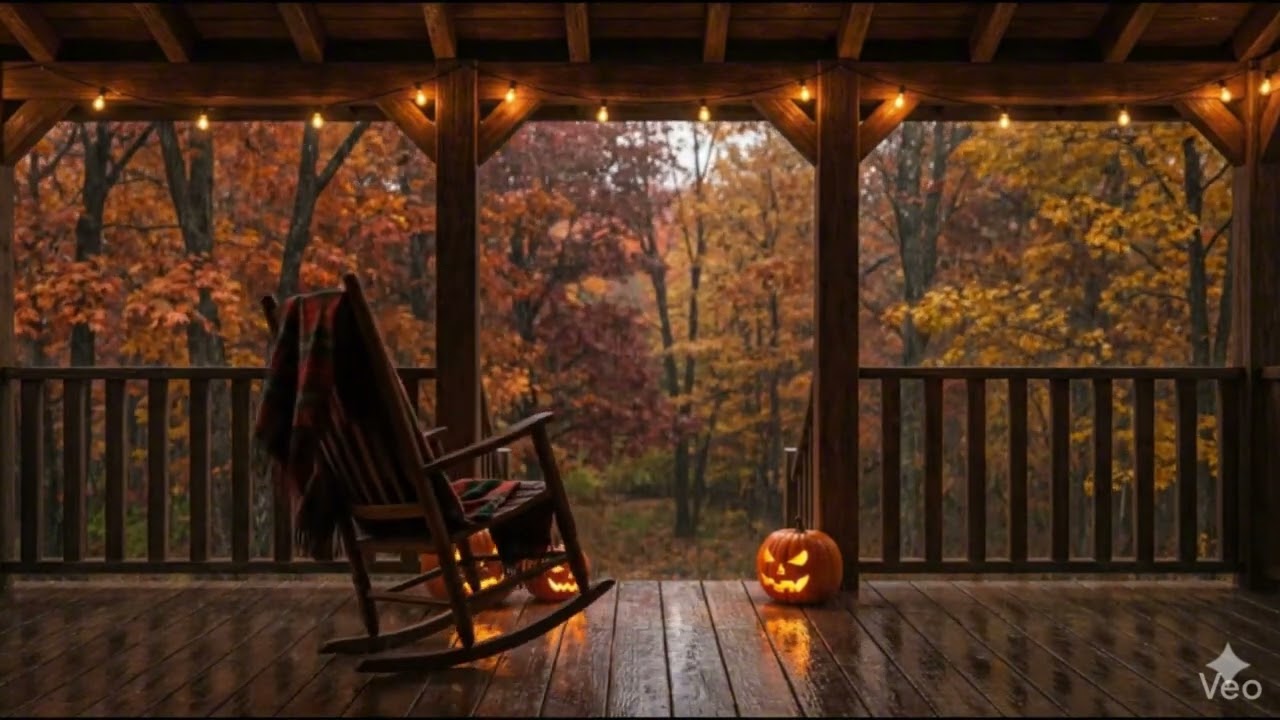 Cozy Autumn Porch Ambience with Rain & Wind 🍂 Relaxing Fall Atmosphere for Sleeping