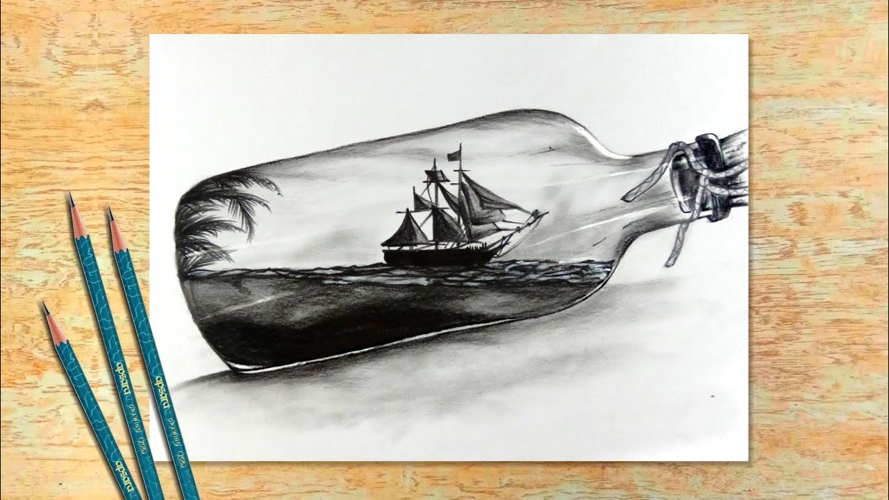 Scenery Inside the Bottle  Easy Drawing for Beginners  Pencil Drawing   Creative Art & Sketch #12