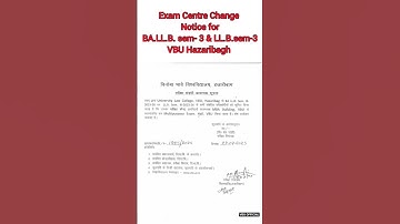 Exam Centre Change Notice For BA.LL.B & LL.B Sem-3 VBU Hazaribagh #vbuhazaribagh #examcenter #change