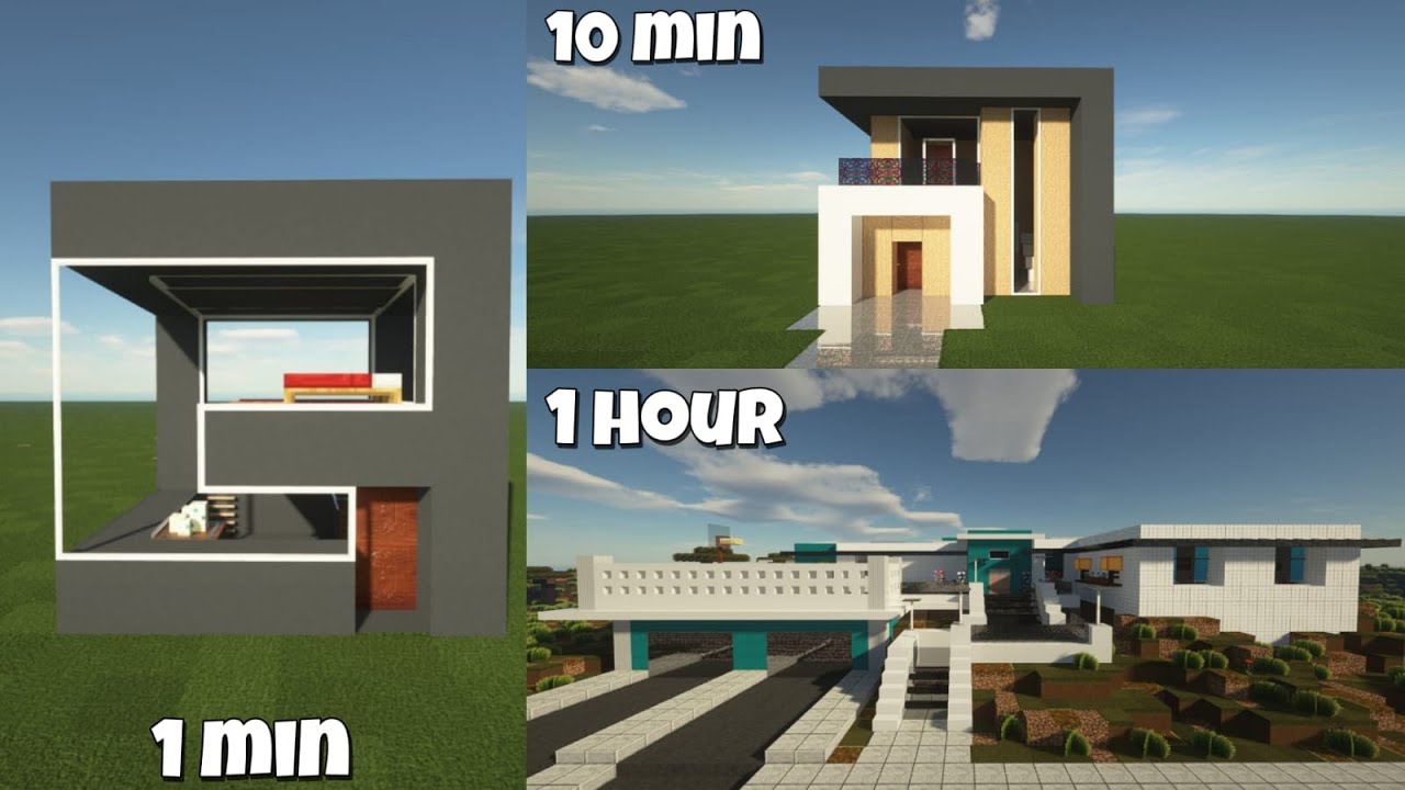 1 Minute VS 10 Minutes VS 1 Hour Modern House Build Challenge... - YouTube