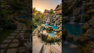“Luxury Waterfall Pool Transformation | Before &amp; After”#LuxuryPool #WaterfallPool #BackyardTransform