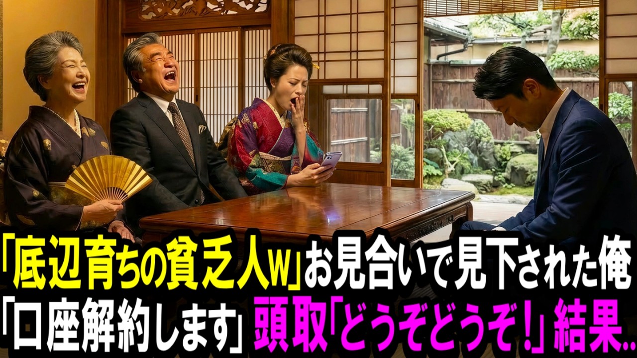 【スカッと】「底辺育ちの貧乏人w」お見合いで見下された俺。「口座解約します」頭取「どうぞどうぞ！」結果...【シニア】
