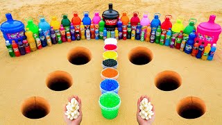 Experiment: Rainbow Orbeez, Giant Coca Cola & Different Fanta, Monster, Sodas and Mentos Underground
