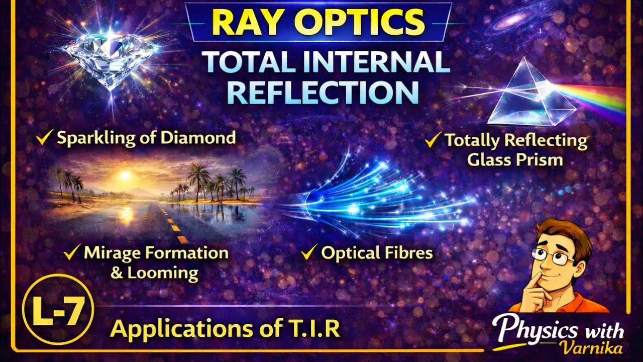 Class 12| Ray Optics L-7 | Total Internal Reflection & Applications | Optical Fibre, Mirage, Diamond