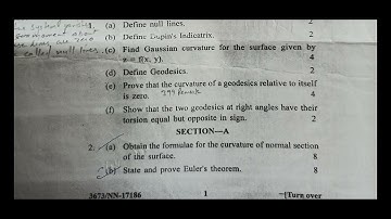 Mscmath 4th sem Differential geometry 2 question paper year #2020