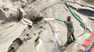 Unloading River Sand from Barge using High Pressure Water | Sand Dredging Process
