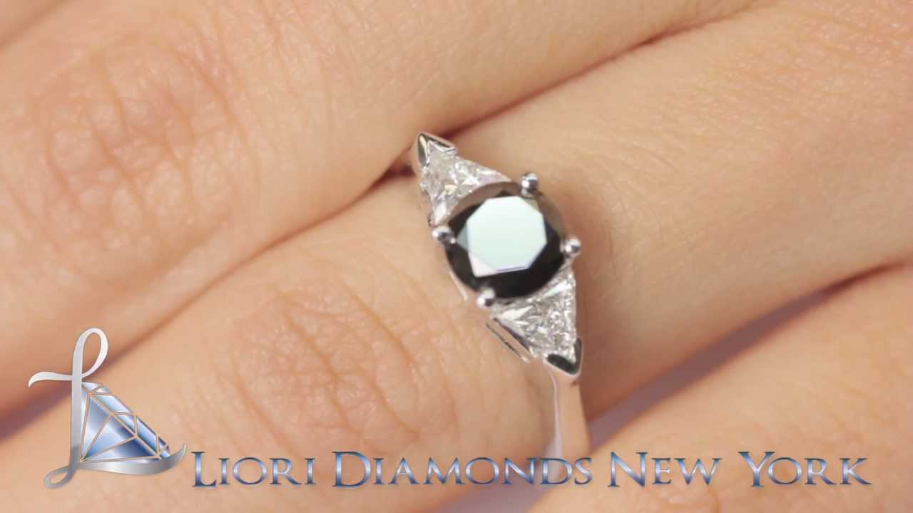 BDR-200 2.00 Carat Certified Natural Black Diamond Engagement Ring 14K White Gold