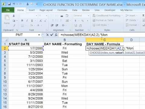 CHOOSE & WEEKDAY FUNCTIONS TO GET DAY NAME - YouTube