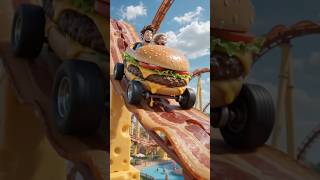 A bacon cheeseburger themed roller coaster