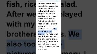برجراف بالإنجليزي عن نزهة إلى حديقة الأزهر الأول الإعدادي Paragraph about a picnic to Al Azhar park