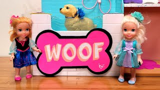 Pet Spa ! Elsa \& Anna toddlers - grooming salon - Barbie dolls