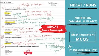 MDCAT | Most Important MCQS Discussion on Nutrition | Human Digestive System