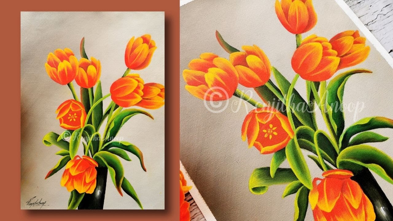 acrylic painting beautiful and easy TULIPS flower painting on ...