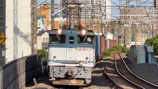 【4K高画質】【最後尾コキ73-1有り！】国鉄EF65形2000番台2060号機（赤プレート・JR貨物色）＋コキ16両が八丁畷駅を通過するシーン（4073レ・新A62・コンテナ輸送）2023.5.27