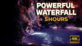 Nature Sounds - Waterfall & Falling Leaves | 4K HD | 5 Hours Relaxing