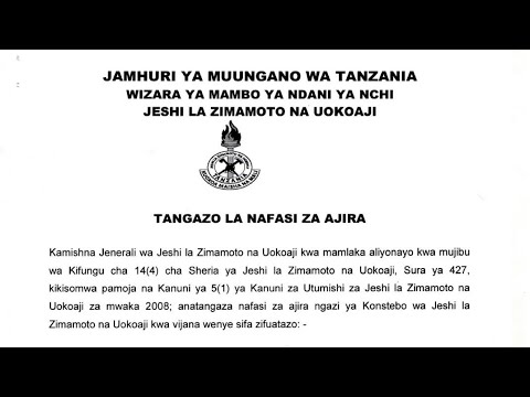 AJIRA MPYA JESHI LA ZIMAMOTO 2025 2026 TANGAZO LA NAFASI ZA KAZI ZIMAMOTO 2025