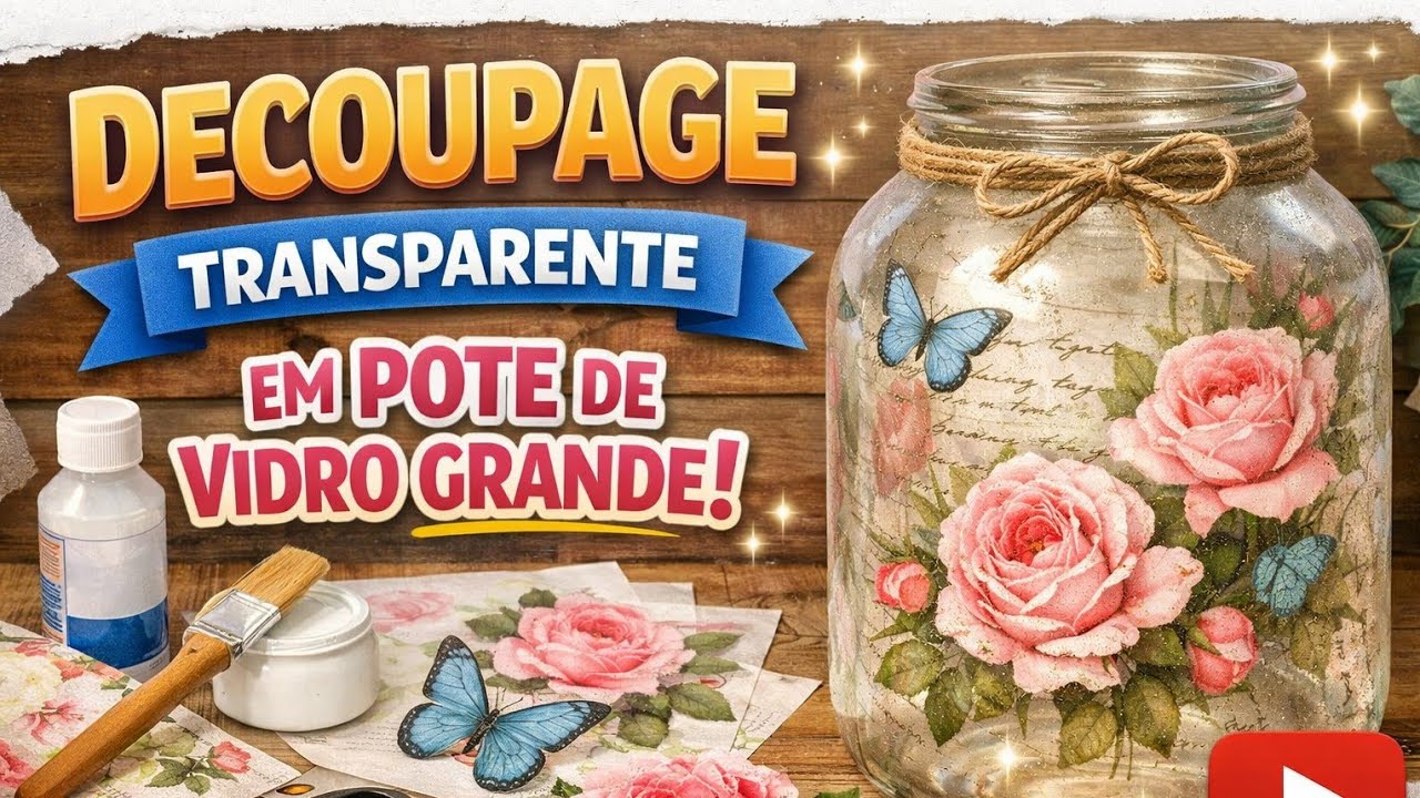 Идея для украшения большой стеклянной банки / Декупаж с использованием прозрачной пленки #pintere...