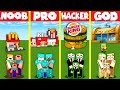 Minecraft Battle: FASTFOOD RESTAURANT HOUSE BUILD CHALLENGE - NOOB vs PRO vs HACKER vs GOD Animation